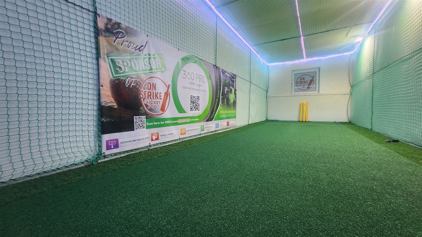 Full-length indoor batting net at On Strike Cricket Pod in Milton Keynes Full-length indoor batting net at On Strike Cricket Pod in Milton Keynes