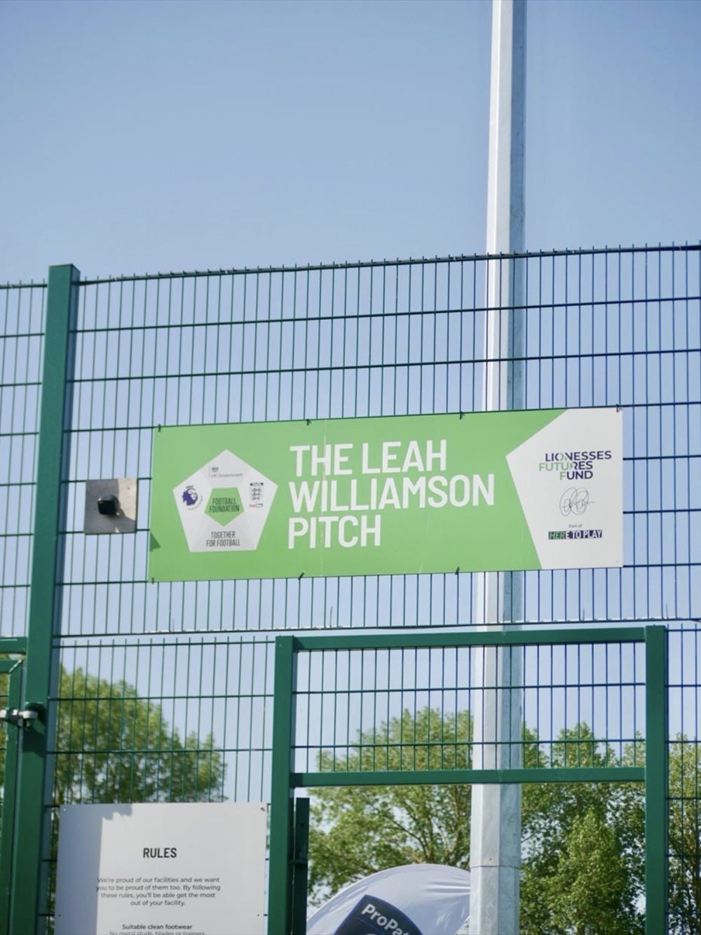 The Leah Williamson Pitch sign at Newport Pagnell Town FC The Leah Williamson Pitch sign at Newport Pagnell Town FC