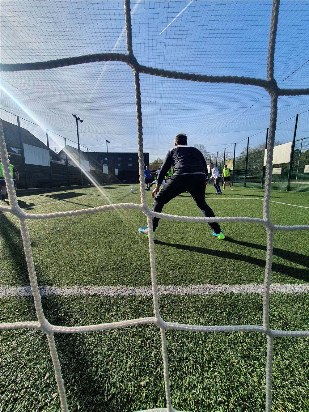 Goalkeeper view during a 5-a-side football game at Willen Lake Goalkeeper view during a 5-a-side football game at Willen Lake