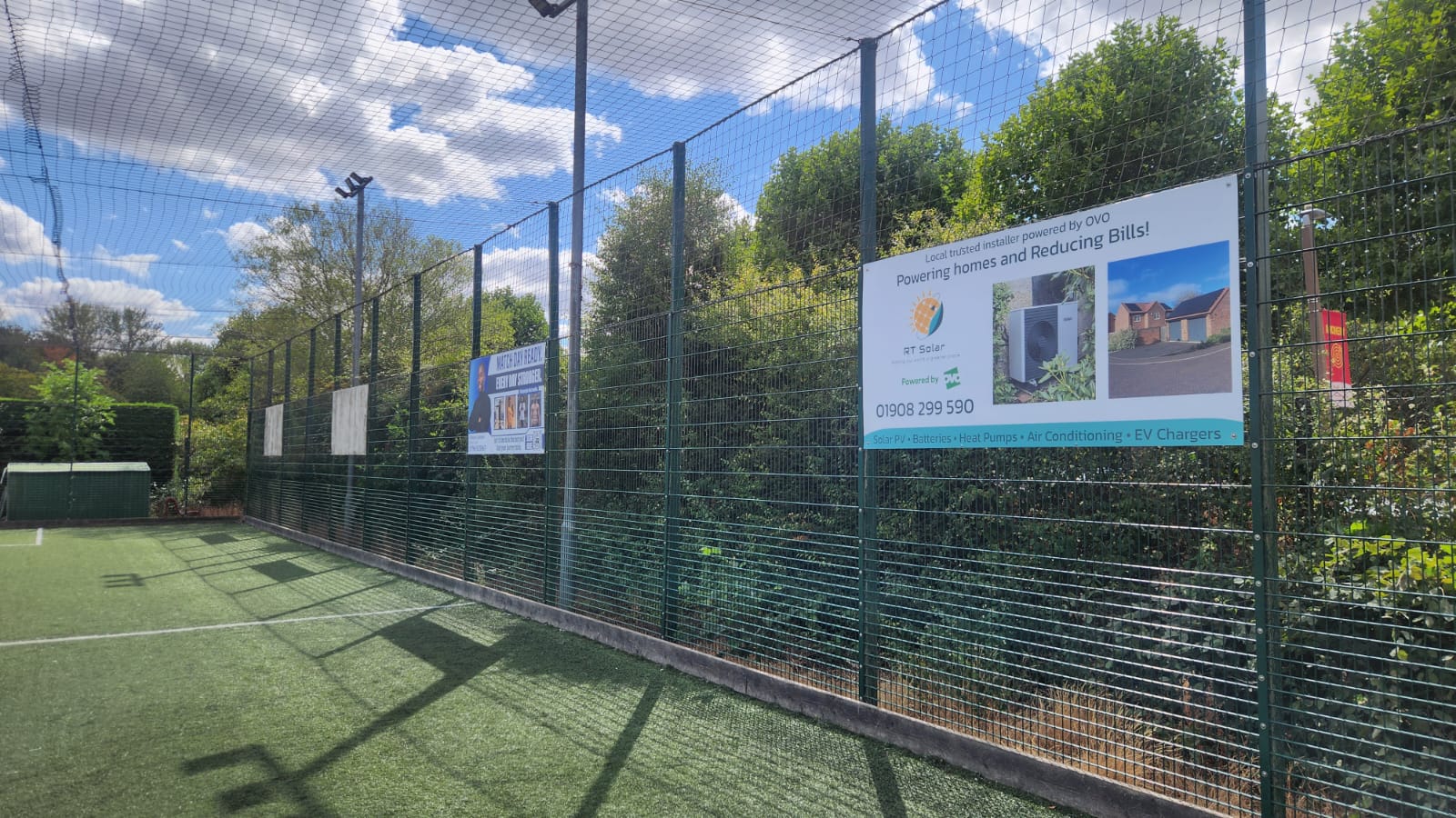 Pitch-side advertising boards around the Willen Lake 3G football pitch Pitch-side advertising boards around the Willen Lake 3G football pitch